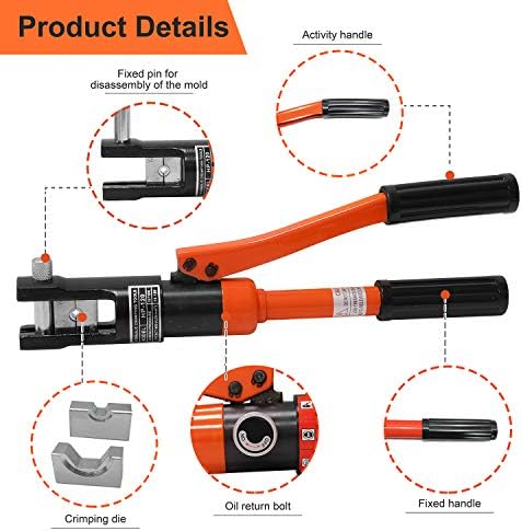 WBHome Hydraulic Wire Crimper Battery Terminal Terminal Cable Tool, 8 matrizes, 12 toneladas