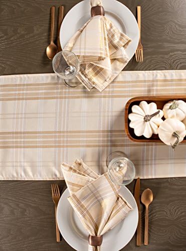 Tabela de jantar de férias DII e decoração de cozinha tecido metálico, corredor de mesa de Natal, 14x108, xadrez de ouro e creme