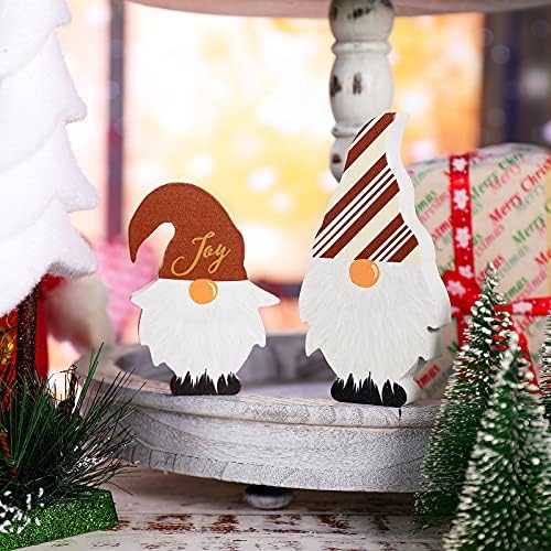 2 peças de Natal Decoração de bandeja em camadas de Natal Signo de madeira Signo de mesa independente Sinais de fazenda Gnome rústico