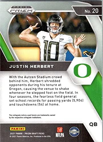 2021 Panini Prizm Draft Picks 20 Justin Herbert Oregon Ducks Football Trading Card