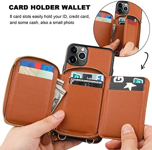 Caixa de carteira de bloqueio de RFID bocasal para iPhone 11 Pro Max, suporte de cartão de bolsa de zíper crossbody ajustável com tira de pulso destacável de kickstand, capa de fólio de couro PU 6,5 polegadas de 6,5 polegadas