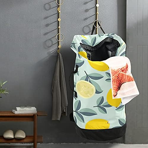 Bolsa de roupa de lenagem amarela tropical com alças de ombro de lavanderia Backpack Bolsa Fechamento de Custring Drenato Testando para o apartamento Campo