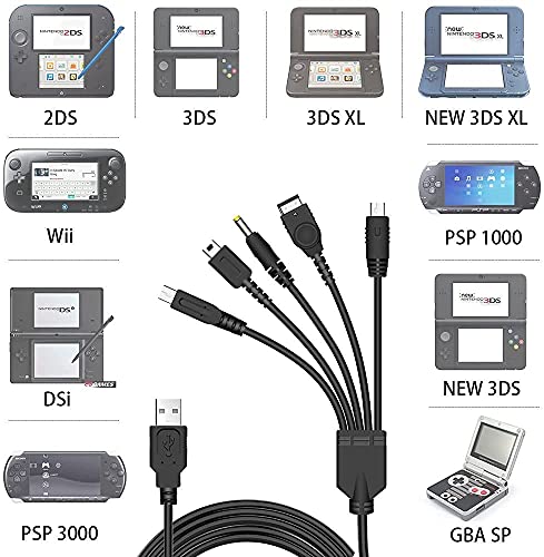 Chenlan 5 em 1 Cabo de carregador USB para Nintendo DS Lite/Wii U/Novo 3DS, 3DS, 2DS, DSI, NDS/GameBoy Advance SP, PSP 1000 2000 3000, Multifuncional Charging Cord With Cable Tay
