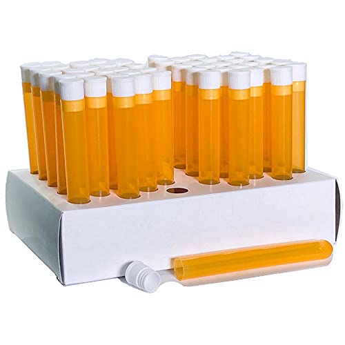 16x125mm de teste de teste de plástico com tampas e rack, tubos de laranja, tampas brancas e rack de papelão, Karter Scientific