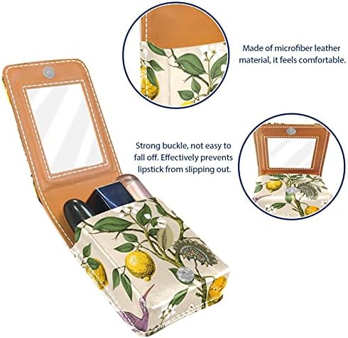 Porta -batom de batom de lipstick de pássaros de limão estético com espelho, bolsa de brilho labial portátil, kit de armazenamento