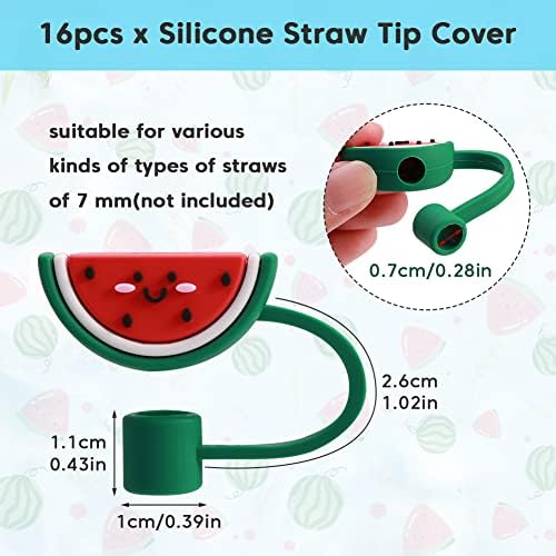 16 PCs Silicone Straw Tips Covers Cap, tampas de palha reutilizáveis, coco de palha fofo para 7 mm de palha para casa