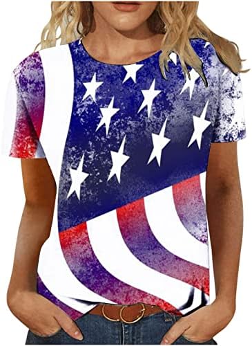 Camisas de bandeira americana para mulheres 4 de julho Tops gráficos de gola O-gola curta Camiseta de camiseta casual listrada blusas listradas