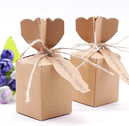 WSSBK 10PCS Kraft Paper Brown Candy Bags Gift Boxesthank You Cards For Christmas Wedding Party Favors Decorações com corda de