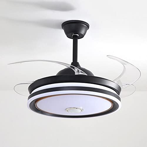 DSJ Modern Minimalist Restaurant Iron Fan Ligh LED PVC PVC Invisible Fan Blade Fan Candelier Acrílico Controle Remoto Lâmpada de Fan para o quarto