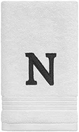 Avanti Linens - Monogram bordado toalha de ponta de ponta, algodão, L, branco/cinza