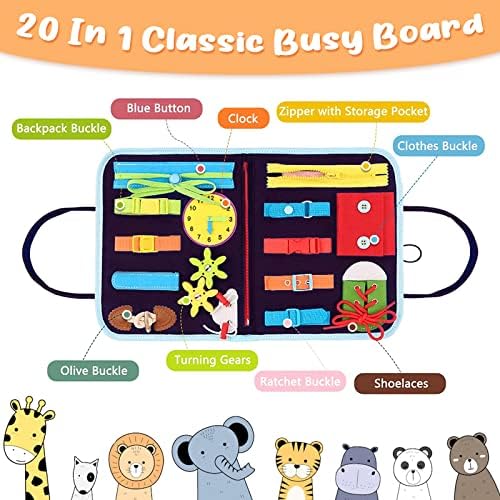 Sekechiku Busy Board, 20 em 1 Montessori Toys para criança, quadro sensorial com página extra de bricolage para aprender habilidades
