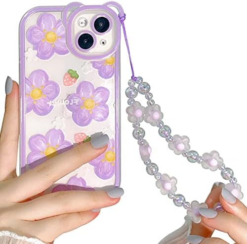 Nititop Compatível para iPhone 14 Plus Clear Flower Flor Floral com Chain For Girls Mulheres Padrão Menor TPU Proteção