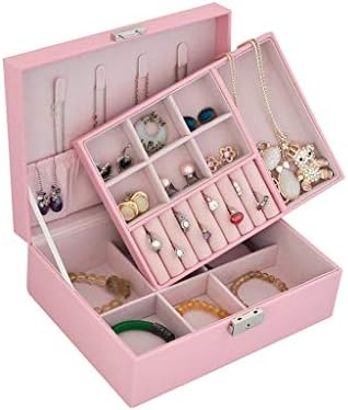 Caixa de jóias de camada dupla MJCSNH com trava, brincos de jóias Jóias Brincos simples Caixa de armazenamento de anel, caixa