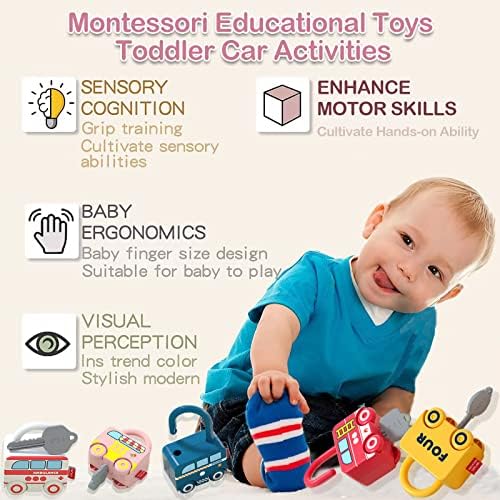 Brinquedos educacionais de Montessori, brinquedos de habilidades motoras finas, bloqueio e brinquedos de carros -chave com tape