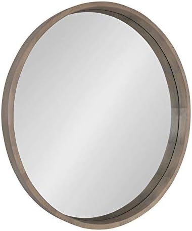 Kate e Laurel Hutton redondo decorativo da moldura de madeira espelho, diâmetro de 30 polegadas, lata de cinza