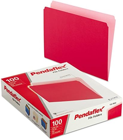 Pastas de arquivo coloridas corretas PENDAFlex 152, corte reto, aba superior, letra, vermelho/luz vermelha, 100/caixa