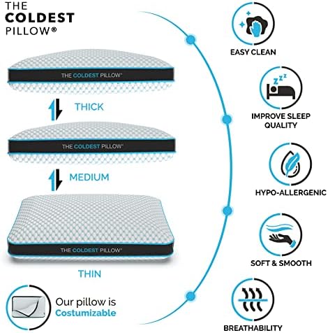O travesseiro mais frio - preenchimento ajustável, tampa lavável e melhor para relevo respirável no sono durante o sono - premium