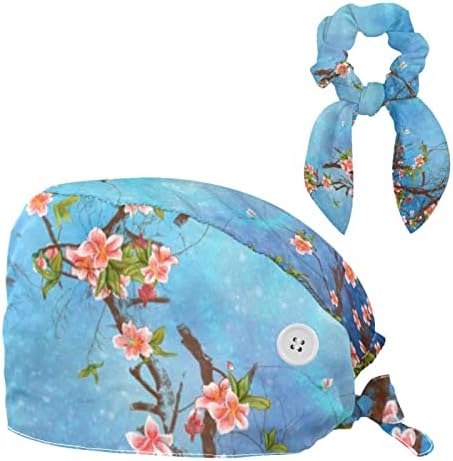 Capas de trabalho de padrão floral com chapéus de amarração de botão com fita de suor e cabelo arco -arco