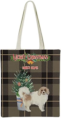 Donos de animais de estimação de férias de Natal Caixas de presente de cão de cães Papai Noel Tree de pinheiro com sinos de bolsa para mulher engraçada bolsa estética bolsa reutilizável durável