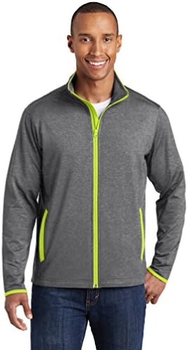 Sport-Tek Stretch Contrast Full Zip Jacket Charcoal Gray Heather/Charge Green, XL