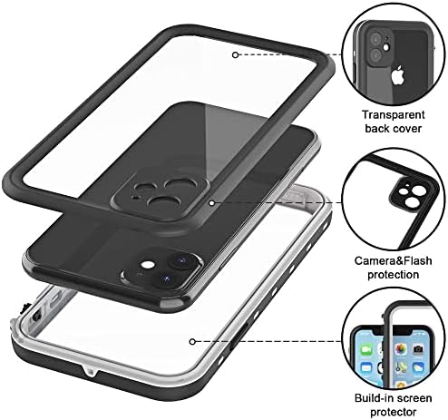Zwwadr iphone 11 capa à prova d'água com protetor de tela Protetor de corpo inteiro Protetor de choque à prova de pó à prova de poeira IP68 Propertício à prova d'água para iPhone 11