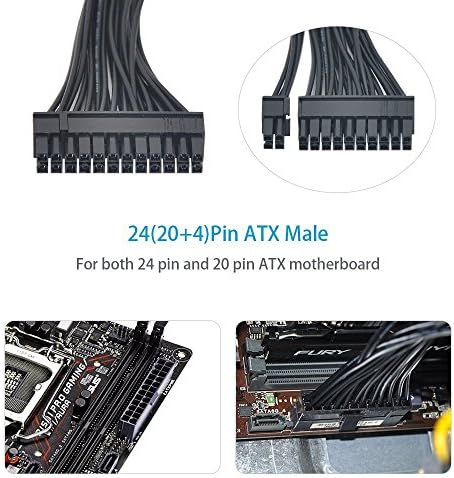 [Mega1comp exclusivo] Cabo de partida de alimentação PSU dual para cabo de mineração de placa-mãe ATX de 24 pinos de 12 polegadas de 12 polegadas
