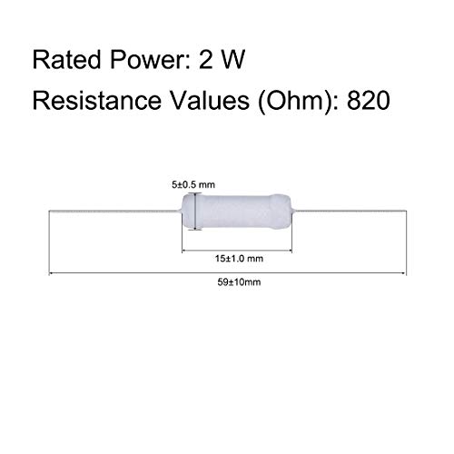 UXCELL 30PCS 820 OHM Resistor, 2W 5% Tolerância Resistores de filmes de óxido de metal, chumbo axial, prova de chama