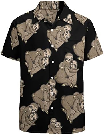 Sloth Love Love casal abraça as camisas masculinas de manga curta Button Down Summer Beach Camisa regular Tops Tees gráficos