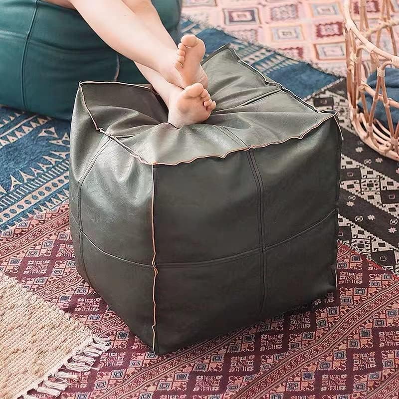 Louis Donné Pouf Otomano Pouf não -enxerto, Pouf de couro falso, verde 17,7 quadrado, pés de descanso para o pé para o