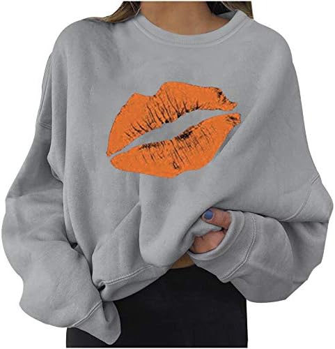 Swetershirt Lips Lips Imprima Blusa Causal Manga Longa Pullover Deslocado Loue Pusas Camisetas Luzes