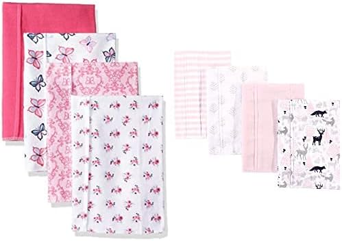 Hudson Baby Girl Cotton Flannel Burp Cloth 8-Pack, Butterflies Linocut Woodland Girl