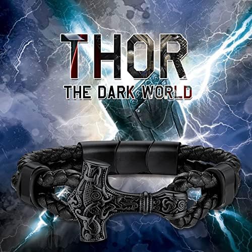 Bestyle Genuine Leather trançada pulseiras viking para homens meninos, hammer/crânio de Thor/maçom maço maçônico WRAP