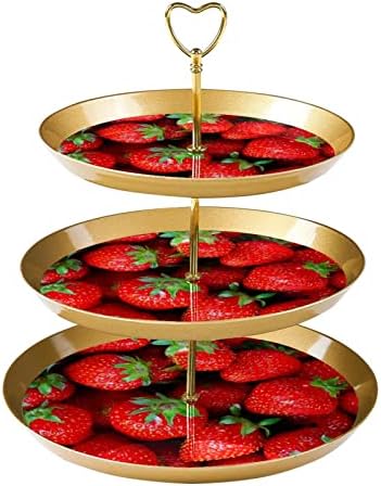 Suporte de bolo, suporte de cupcake, tela de tabela de tabela de stands, padrão de frutas de morango vermelho