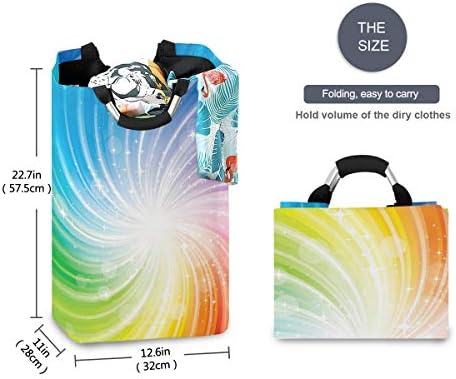 Yyzzh espumante arco -íris espiral colorido redemoinho com glitter sparkle estrelas imprimem grande lavanderia bolsa de cesta de