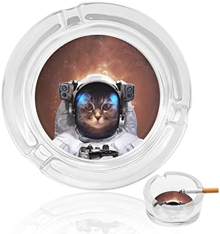 Astronauta de gato redondo cinzas de vidro de vidro titular para cigarros case fofa fumando bandeja de cinzas