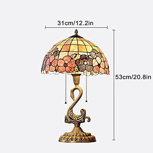 Wlbhwl Tiffany Style manchado de casca, lâmpada de mesa, todo o corpo da lâmpada de cobre, lâmpada de mesa decorativa de mesa de cobre,