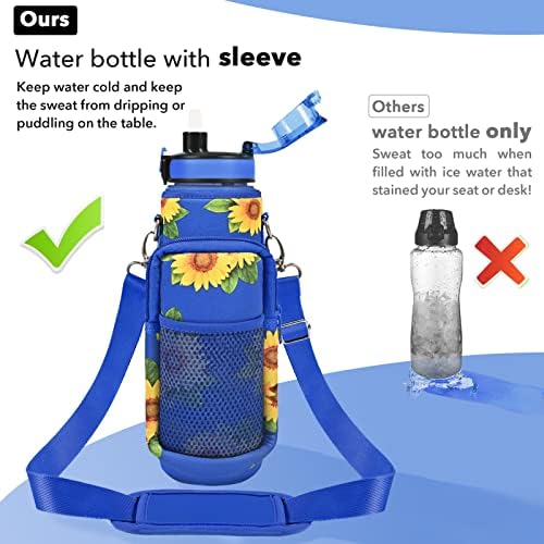 Newfad 32 oz garrafas de água com palha e cinta, garrafas de água motivacionais com horários para beber, garrafa de água esportiva