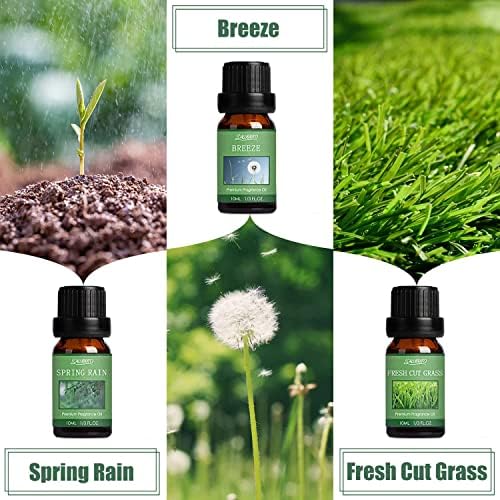 Óleos de fragrância de primavera de salubrito, conjunto de presentes de 6 Óleo essencial premium para difusores Óleos de aromaterapia em casa, gardênia, jasmim, hortelã -pimenta, chuva de primavera, brisa, grama cortada fresca