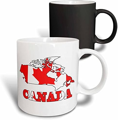 3drose Mug_58718_4 Bandeira canadense no mapa de contorno do Canadá e as cartas do Canadá Two Tone Black canem, 11 oz, multicolor