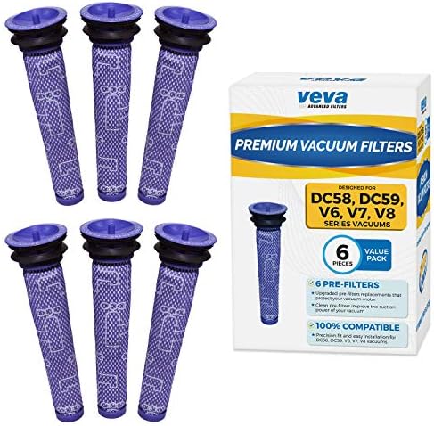 VEVA 6 Premium Vacuum pré -filtros compatíveis com Dyson V6, V7, V8, DC58, DC59, DC61, DC62, Animal, Pré -filtro lavável