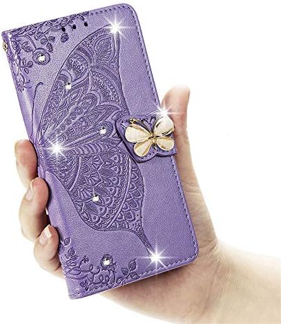 MEIKONST Diamond Butterfly Caso para iPhone 12 Pro Max, elegante Bling Bling Flip Stand Stand Card Slot Grosp magnético Tampa