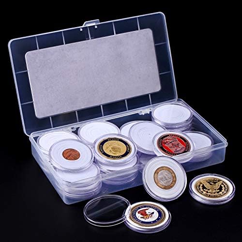 32 peças cápsulas de moedas de 46 mm e 7 tamanhos protegem a caixa do suporte da junta com caixa de organizador de armazenamento plástico para suprimentos de coleta de moedas
