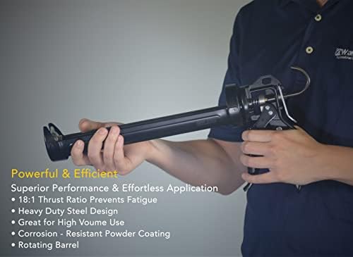 AWF Pro Caulking Gun - Pesado, barril rotativo, pistola de calafetagem de 10 onças, taxa de impulso de 18: 1, design