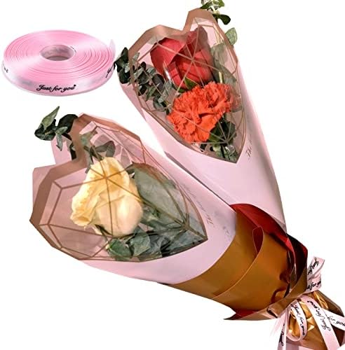 Todos os 20 PCs de 20 PCs de buquê rosa para o Dia das Mães, sacos de embrulho de flor de rosa solteira e manga de buquê de celofane de fita, para festas de parto casamentos de papel floral de arranjo floral