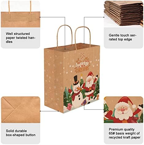 Floylyn 24pcs Sacos de presente de Natal variados com papel de seda e etiquetas de presente, festas favorecem as sacolas