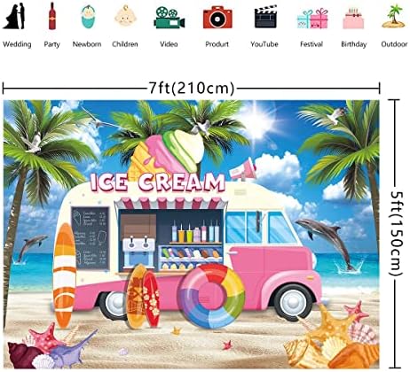 Summer Pink Ice Cream Truck Shop pano de fundo havaiano com tema de praia folha de palmeira ALOH