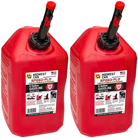 Midwest Can Company MC-5010 Pro Line Gasoline pode abastecer o jarro de contêiner com bico de velocidade e sistema de segurança de escudo de chama, 5 galões, vermelho