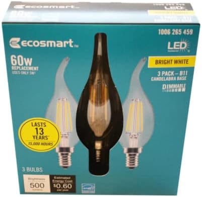 ECOSMART 60 watts equivalente B11 Dimmível Dica dobrada Tip Filamento de vidro transparente LED Vintage Edison Lâmpada branca