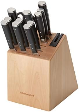 KitchenAid Gourmet de 14 peças de bloqueio triplo forjado conjunto com apontador de faca embutido, tábua de corte de plástico de 2 peças