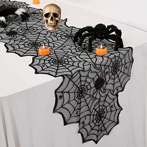 Decorações de Halloween Conjunto interno, decoração de casa de Halloween com tabela de aranha Runners & Lace Round